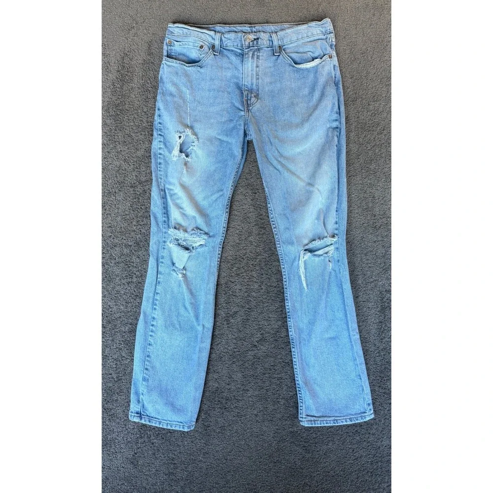 Levis 511 Distressed Light Wash Straight Leg Jeans Mens 36x30 Blue‎ WaterLess